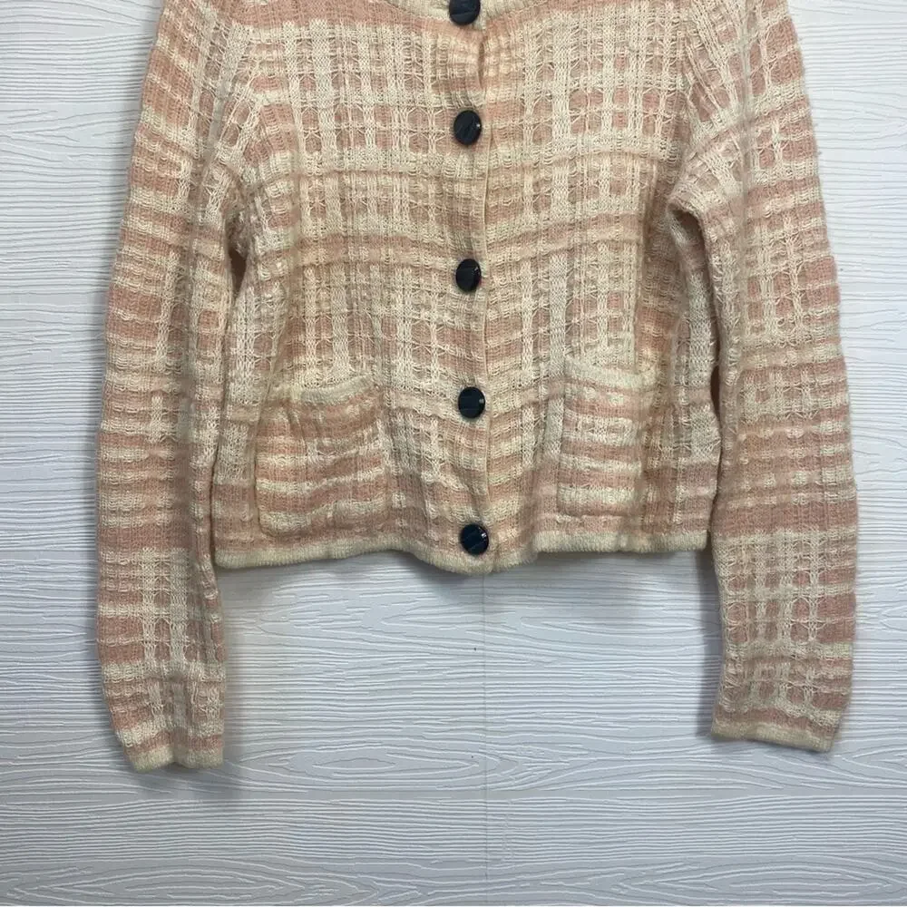 Anthropologie‎ Knitted & Knotted Pink Plaid Cardigan Wool Alpaca Large Grandmaw